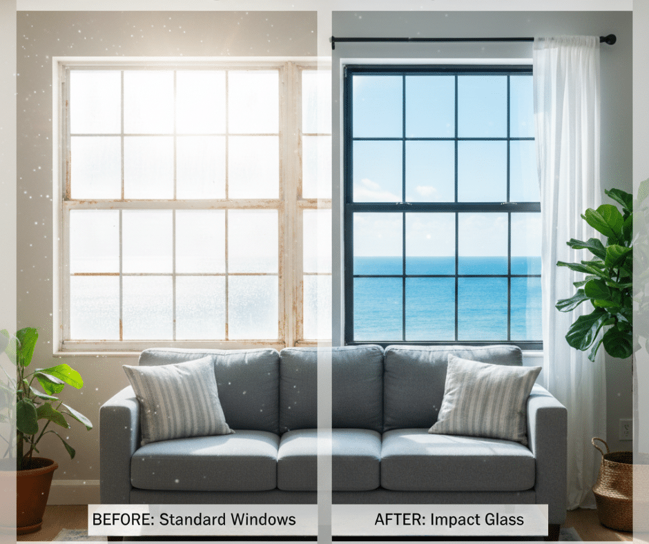 Comparison of standard windows and impact windows in a coastal, high-heat home.